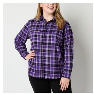 St. John's Bay Purple and Black Plaid Women’s Plus Size 3X Flannel Blouse